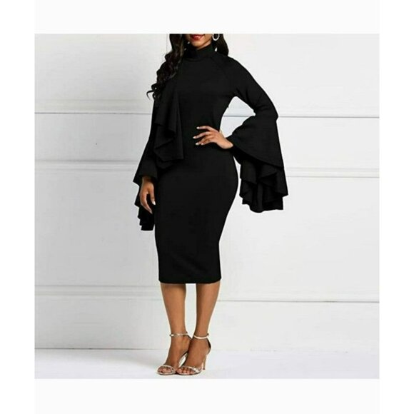 Black Dress with Flare Sleeves, fitted, Wedding Guests/Dinner/Date Size XL - Picture 9 of 9